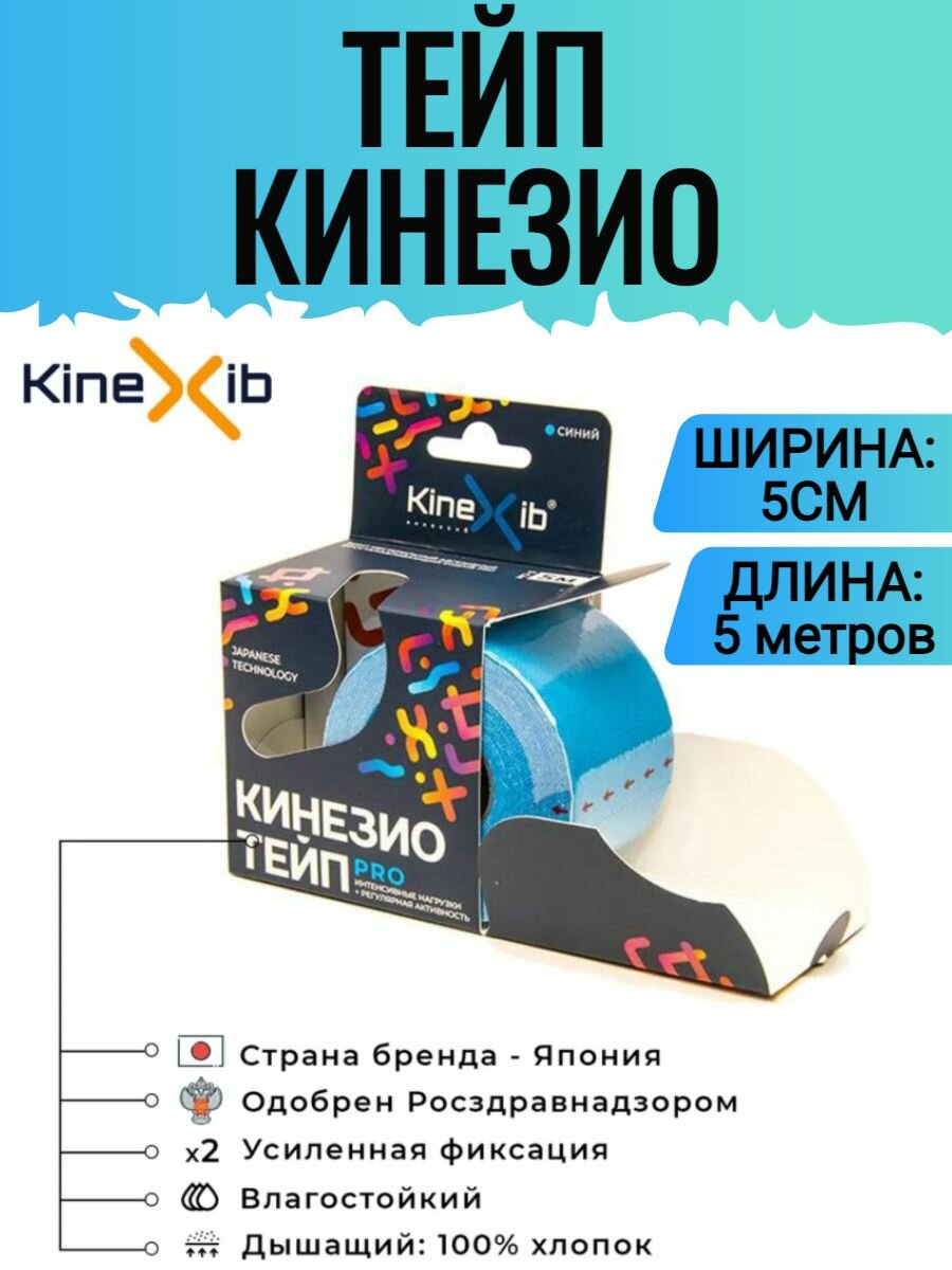 Тейп Кинезио Kinexib Pro 5 м * 5 см голубой