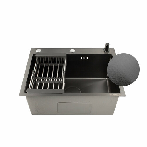 Мойка для кухни врезная 60х50 , большой сифон с переливом с дозатором с 3 отверстиями, Dikalan