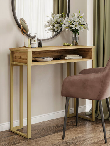 Изображение товара Туалетный столик без ящика, косметический, консоль KM LOFT золотой/вотан