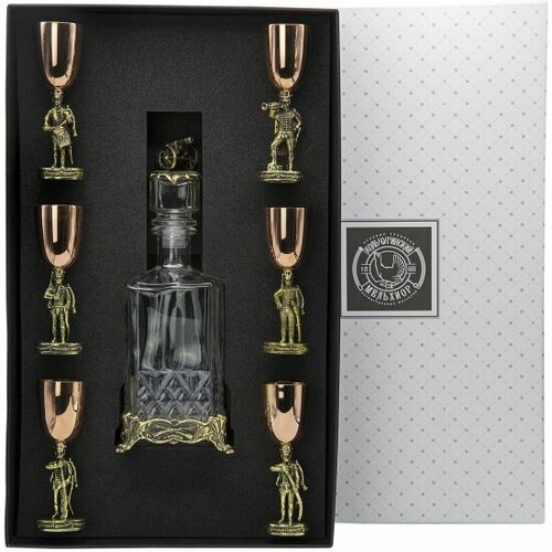 Набор Кольчугинский Мельхиор Аты-Баты Штоф мед Аты-Баты медь-латунь с чернением 6 пр футляр КМ14940706_8 20625₽