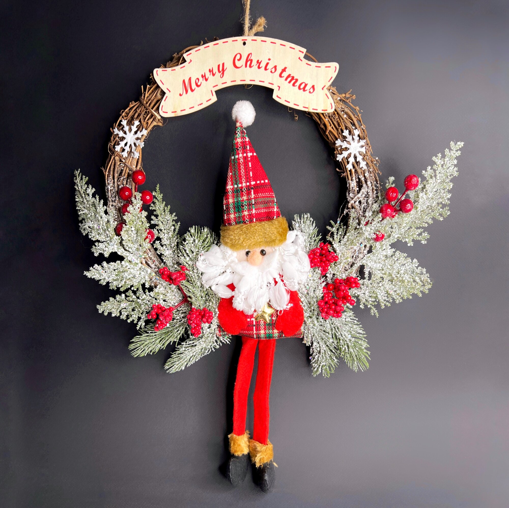 Венок новогодний рождественский на дверь 40см merry christmas santa санта дед мороз