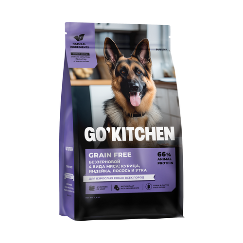 фото Сухой корм для собак go' kitchen grain free adult 4 meat recipe для всех пород с курицей, индейкой, лососем и уткой 400 г go'kitchen