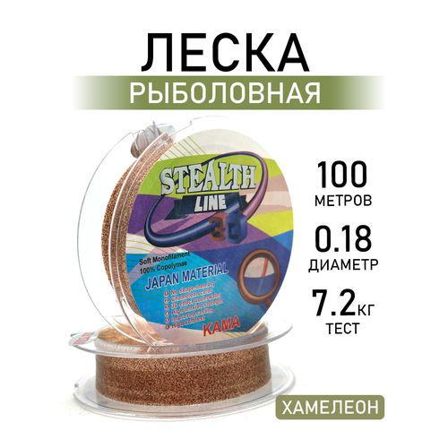 Леска рыболовная монофильная высокая прочность, разрывная нагрузка 7,2кг, диаметр 0.18мм, 100м