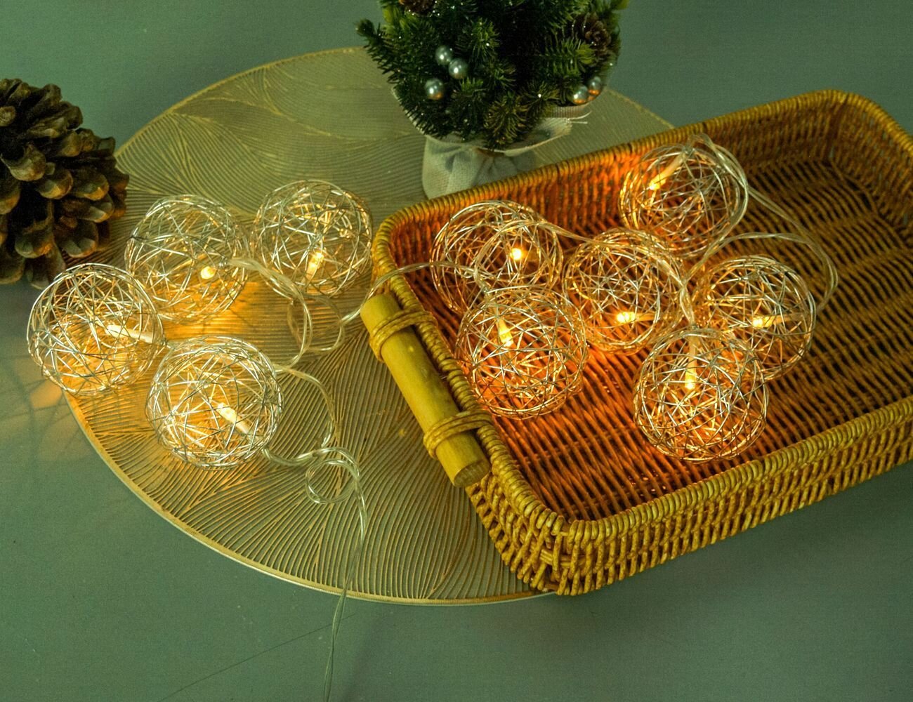 Декоративная гирлянда шарики 'рейо' серебряная 10 тёплых белых LED-огней 165 см прозрачный ПВХ батарейки Koopman International AMZ130350