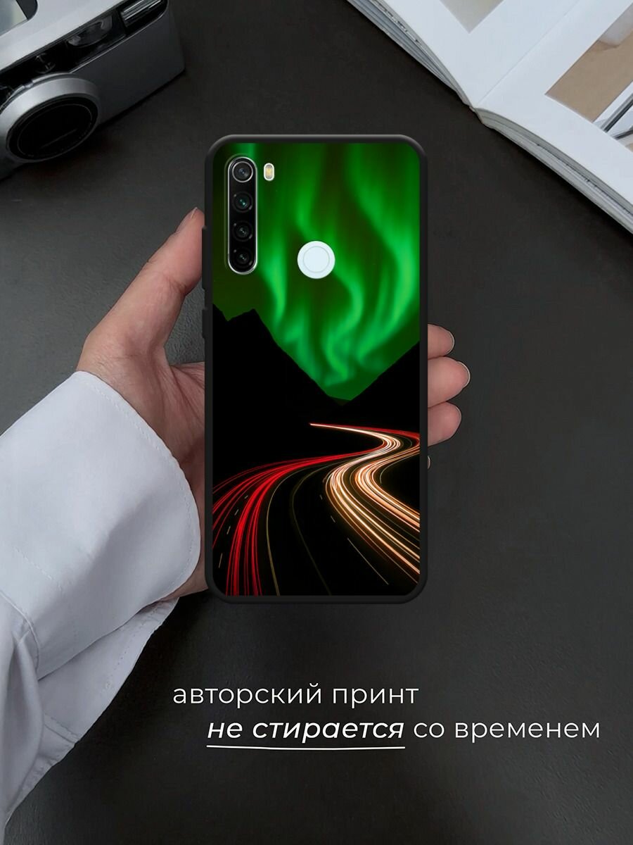 Черный матовый чехол на Xiaomi Redmi Note 8T / Сяоми Редми Нот 8Т с принтом Северное сияние на выдержке — фото 1