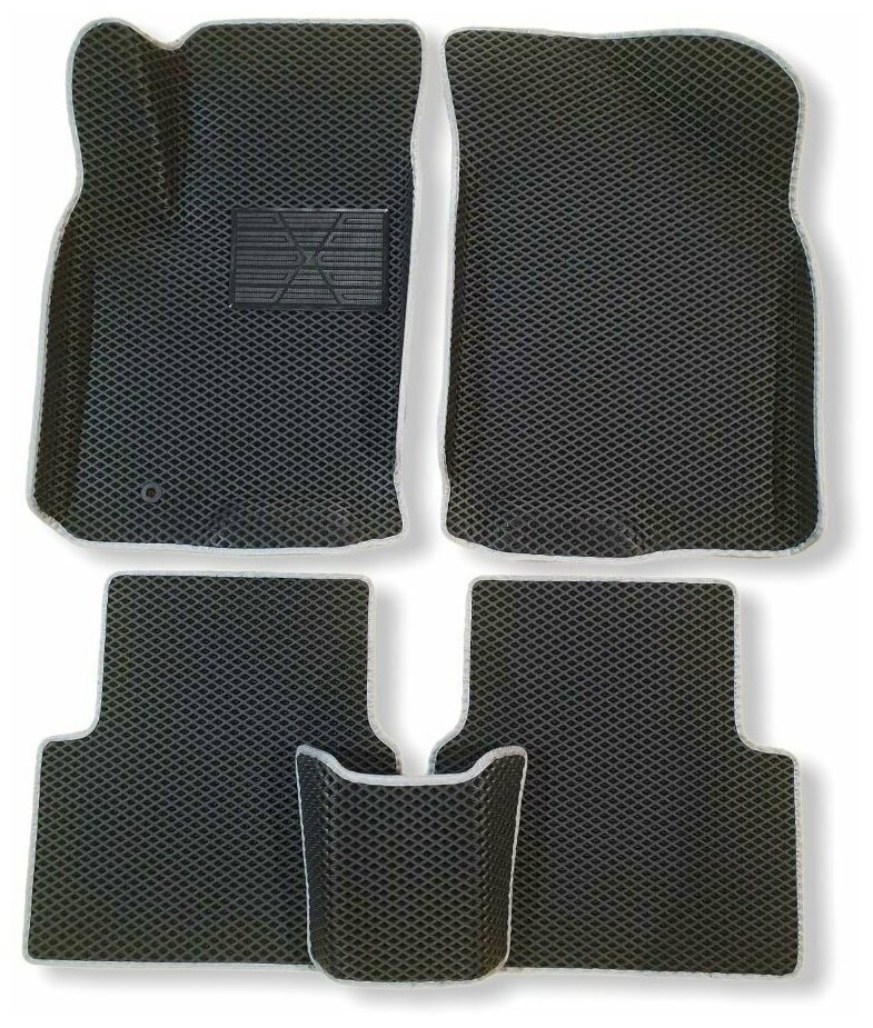 Автомобильные коврики ЕВА / EVA для Chevrolet Lacetti 2004-2013 / Шевроле Лачетти / 3D/2 3д/2 / с бортами на передних / черный-белый + подпятник