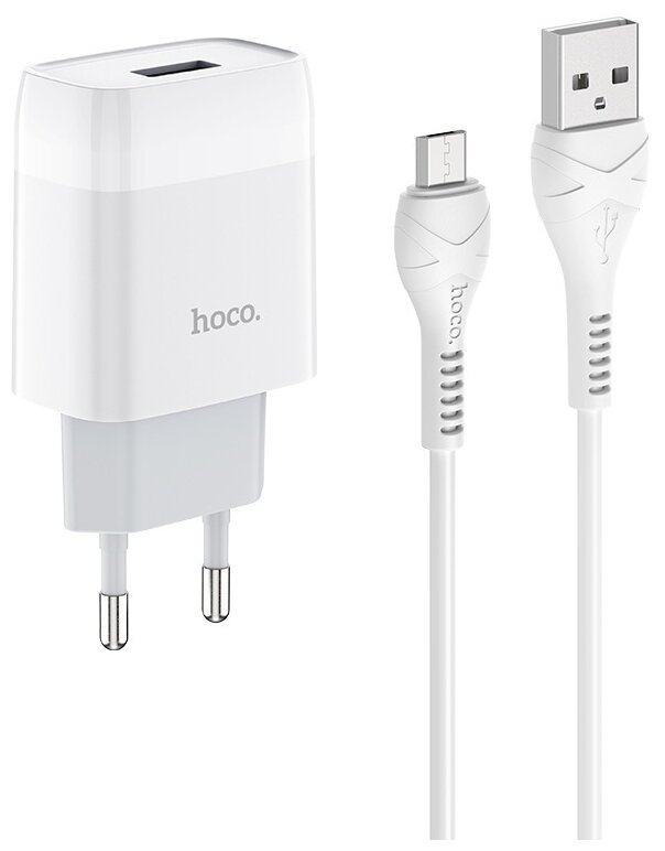 Сетевое зарядное устройство Hoco C72A Glorious + кабель microUSB, белый