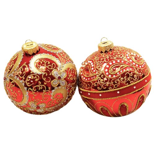 фото Набор елочных шаров irena co бронзовый цветок, восток 92115, красный/золотистый, 10 см, 2 шт.