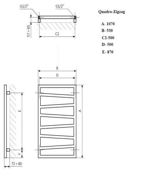 Quadro Zigzag VIP 131x50 (см) полотенцесушитель водяной - фотография № 6