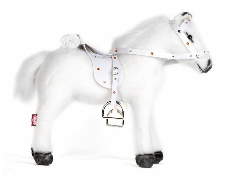 Белая лошадь с седлом и уздечкой со звуком 40 см