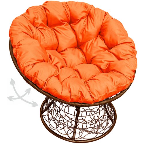 Кресло садовое M-Group папасан пружинка ротанг коричневое, оранжевая подушка