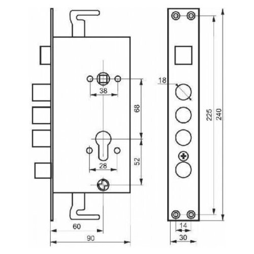 Корпус замка на китайскую дверь 3024 - 3Р (674) (ЗВ1-08А В СТ)