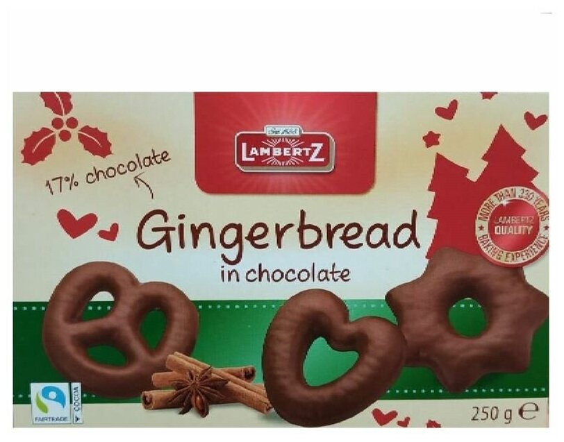 Пряники фигурные в темном шоколаде Lambertz Gingerbread, 250 г, Германия - фотография № 2