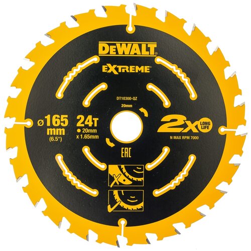 Круг пильный твердосплавный DeWALT DT10300-QZ по дереву EXTREME DEWALT® 165/20 1.65 24 WZ +18°