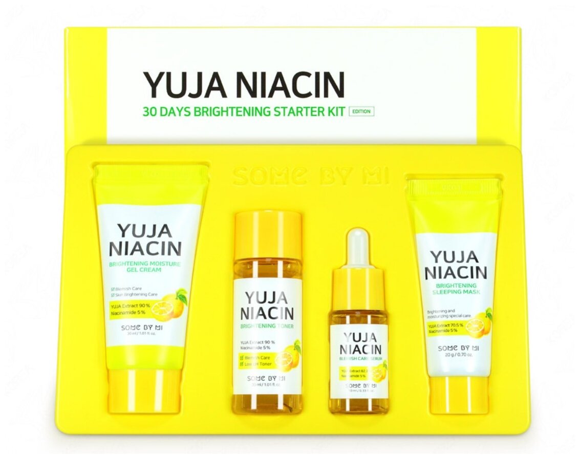 Набор миниатюр с экстрактом юдзу Some By Mi Yuja Niacin 30 Days Brightening Starter Kit, тонер 30мл, сыворотка 10мл, крем-гель 30мл, ночная маска 20г - фото №2