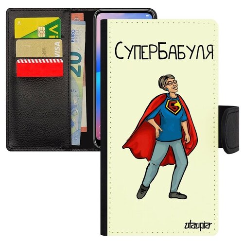 фото Ударопрочный чехол-книжка для смарфона // xiaomi mi 8 // "супербабуля" юмор рисунок, utaupia, белый