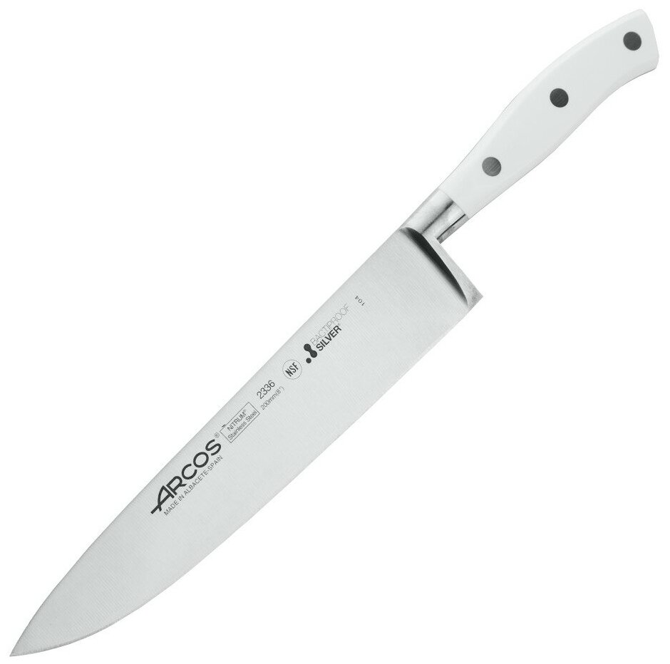 Нож поварской шеф Riviera Blanca, длина лезвия 20см, нержавеющая сталь Nitrum, Arcos, Испания, 233624W
