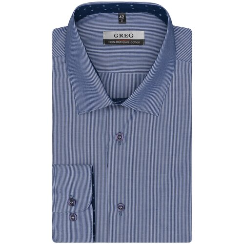 фото Рубашка мужская длинный рукав greg 221/231/062/zv/1_gb, приталенный силуэт / slim fit, цвет синий, рост 174-184, размер ворота 40