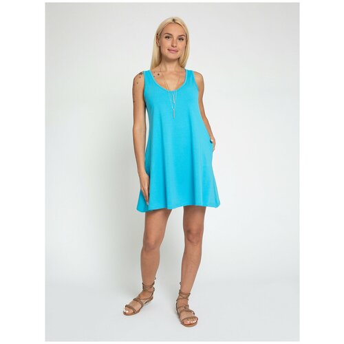 фото Платье lunarable, хлопок, повседневное, свободный силуэт, мини, карманы, размер 42 (xs), голубой