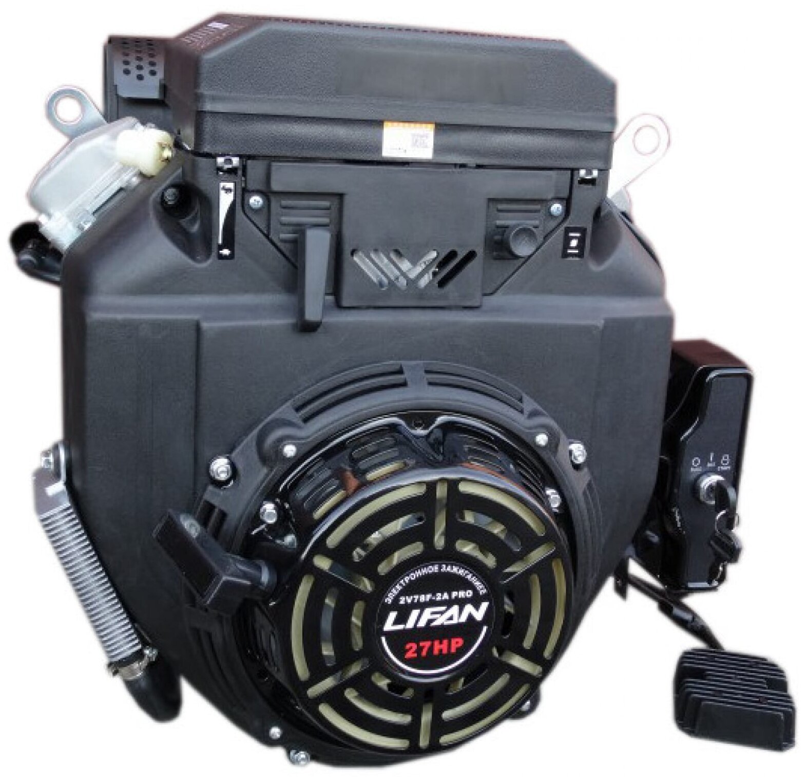 Двигатель LIFAN 27 л. с. 2V78F-2A PRO (бенз, эл+ручн. ст-р)+полн. компл+катушка 240Вт; S-вал(прямой 25мм)