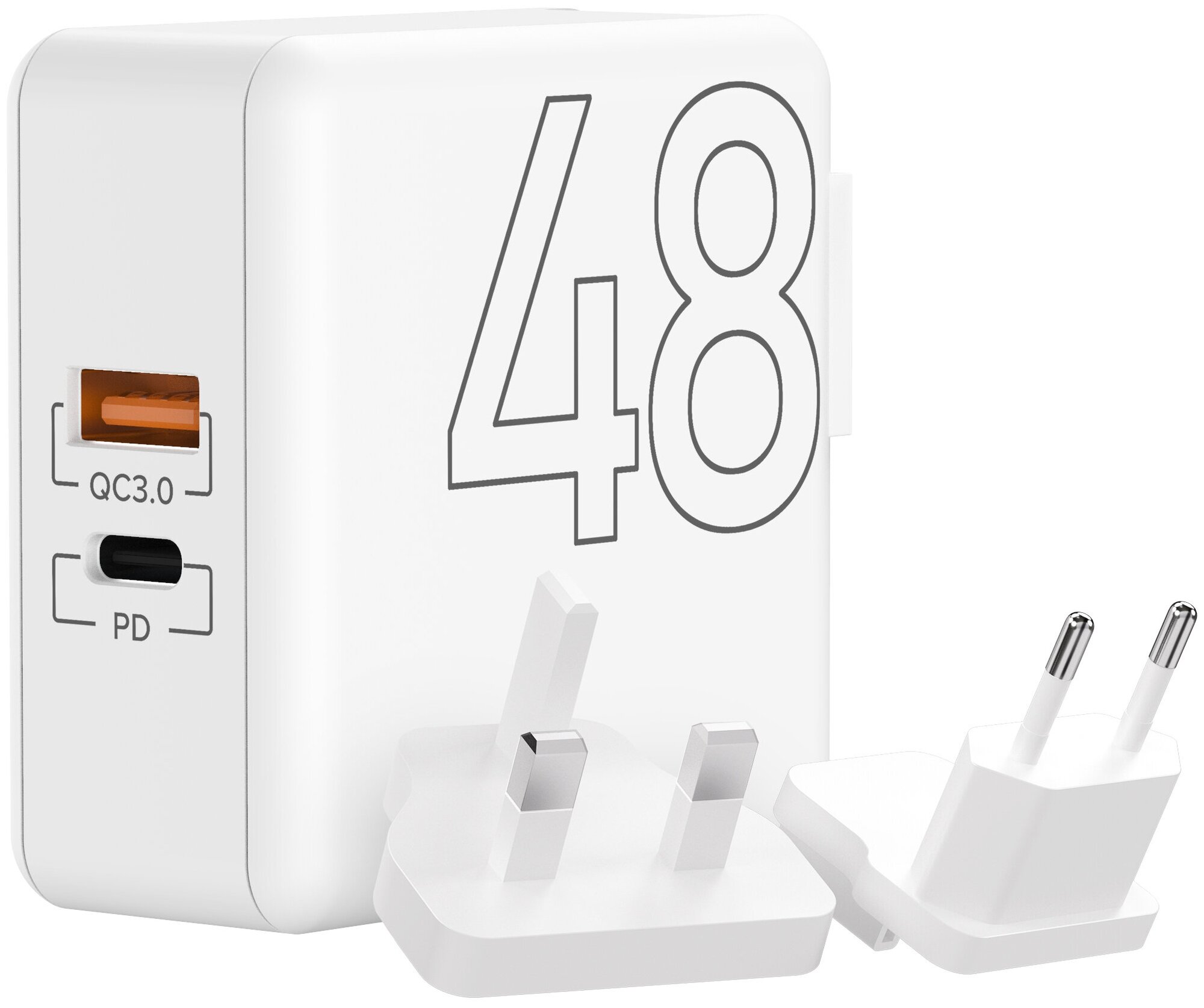 Сетевое зарядное устройство Lyambda 48Вт, USB-C + USB-A, 3A, белый Noname - фото №1