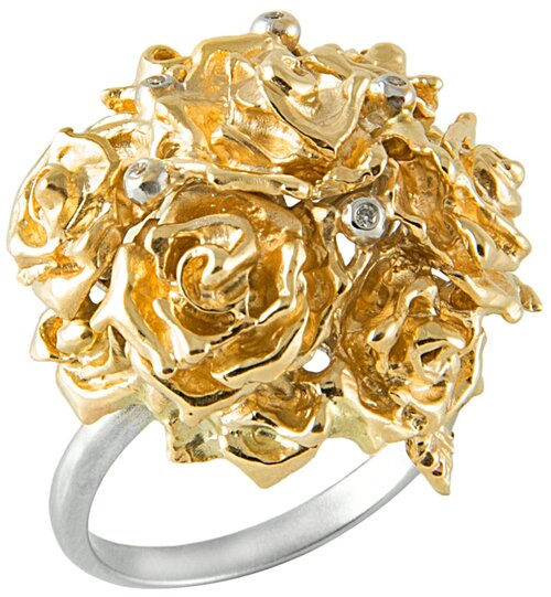 Кольцо Альдзена Шарм К-14053, комбинированное золото, 585 проба, родирование, бриллиант, размер 17.5, белый, желтый