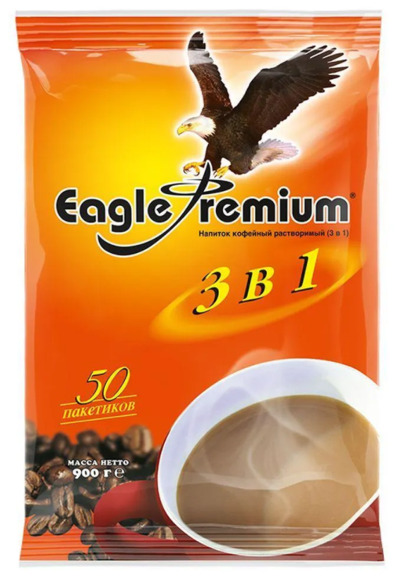 Растворимый кофе Eagle Premium 3 в 1, в пакетиках, 50 уп, 900 г