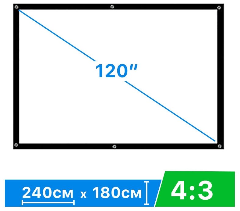 Экран обратной проекции 120" 4:3 240*180 см натяжной тканевый