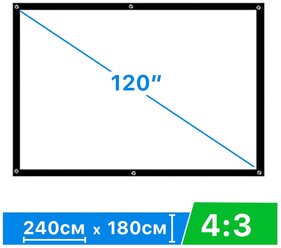 Экран обратной проекции 120" 4:3 240*180 см натяжной тканевый