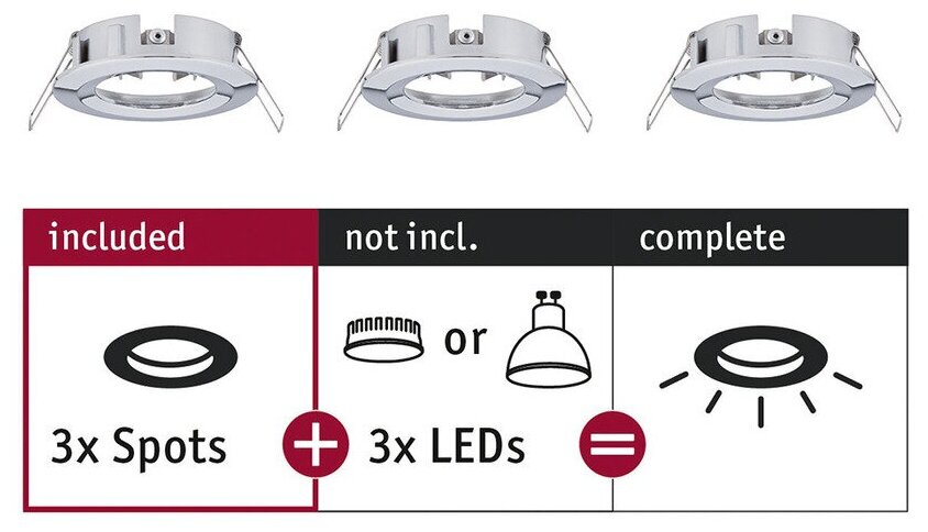 Встраиваемый светильник Paulmann Choose макс.10Вт IP44 78мм Хром Алюминий Набор 3шт. 92482 - фотография № 2