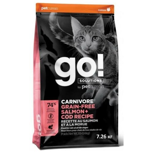 GO! Беззерновой для котят и кошек с лососем и треской (GO! CARNIVORE GF Salmon + Cod Recipe for Cats), 7.26 кг