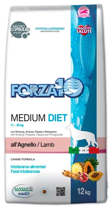 Сухой корм для собак Forza10 Medium Diet Agnello (ягненок) 24/12 12кг