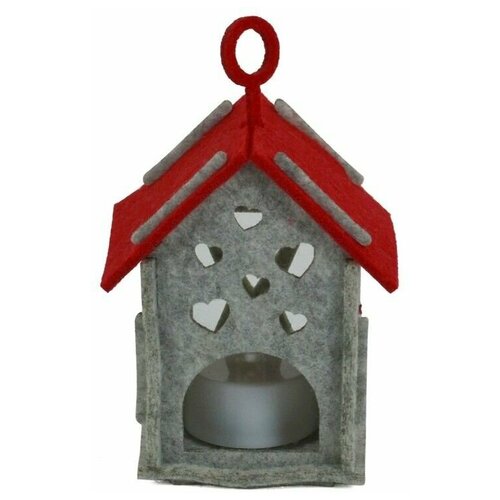 фото Светящееся ёлочное украшение, подсвечник, набор для творчества фетровый домик малый, серый с красной крышей, 9х6 см, разные модели, due esse christmas