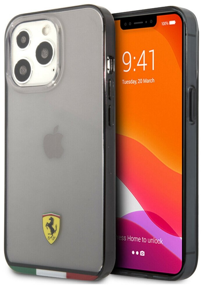 Чехол CG Mobile Ferrari PC/TPU Italia stripe Hard для iPhone 13 Pro Max, цвет Прозрачный/Черный (FEHCP13XBITK)