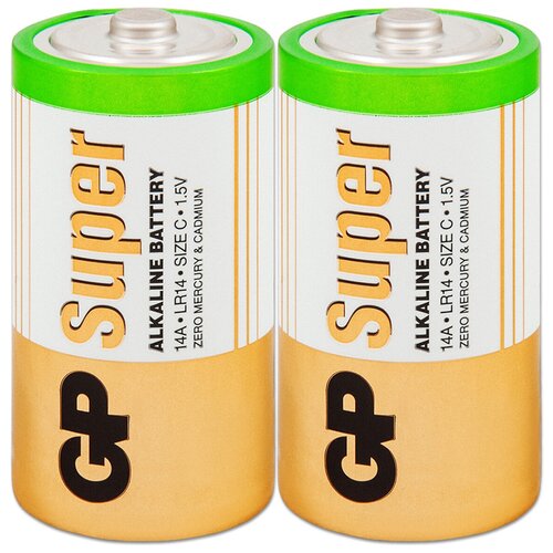 Батарейка алкалиновая C baby (LR14) GP Super, 2 шт. алкалиновые батарейки energizer c base plus lr14 – 2 шт