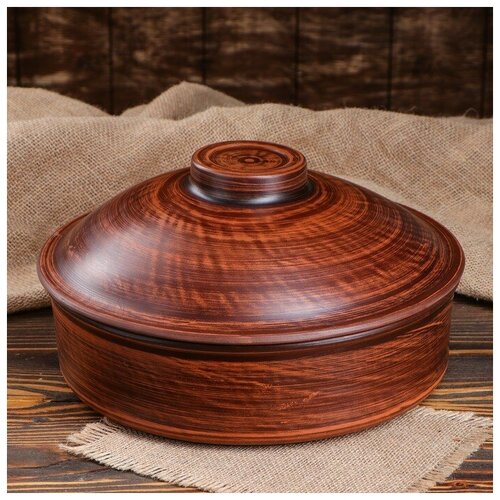 фото Сковорода с крышкой, гладкая, 2,5 л красная глина