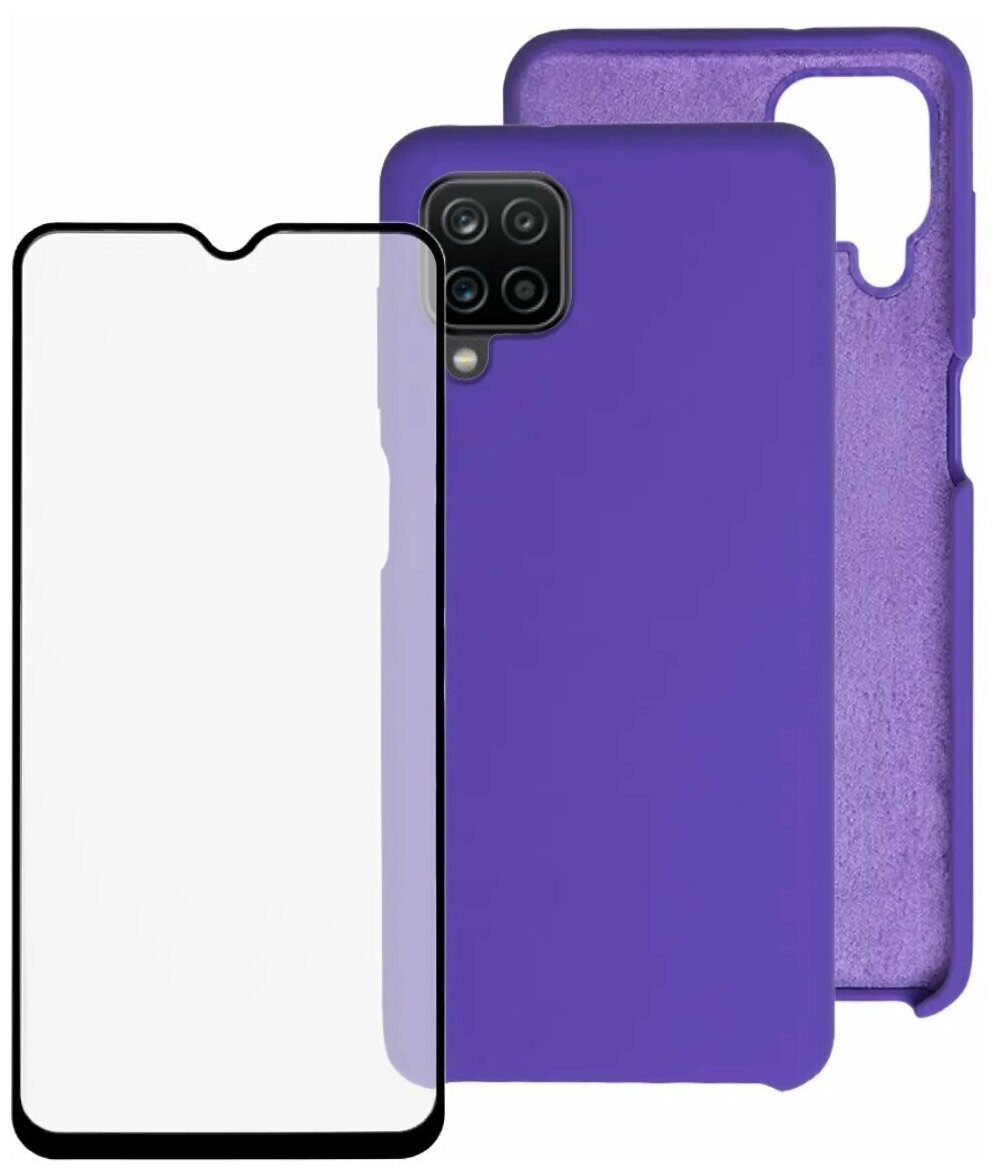 Комплект: Чехол Silicone Cover для Samsung Galaxy A12 / M12 + Защитное стекло. Накладка / бампер для Самсунг А12