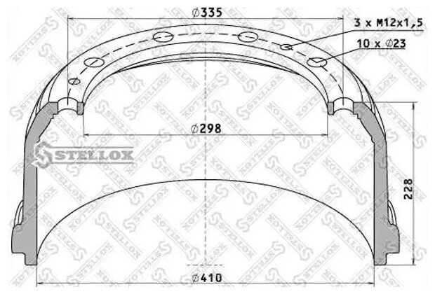 STELLOX 8500015SX 85-00015-SX_торм.барабан перед. 410x160/172 H228 d298/335 n10x23 \Omn MB/Neoplan