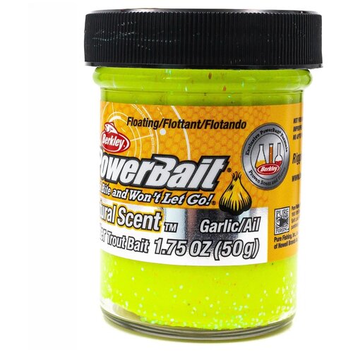 Насадка Berkley PowerBait Natural Scent Glitter Trout Bait, 50 г, 50 мл, garlic sunshine yellow