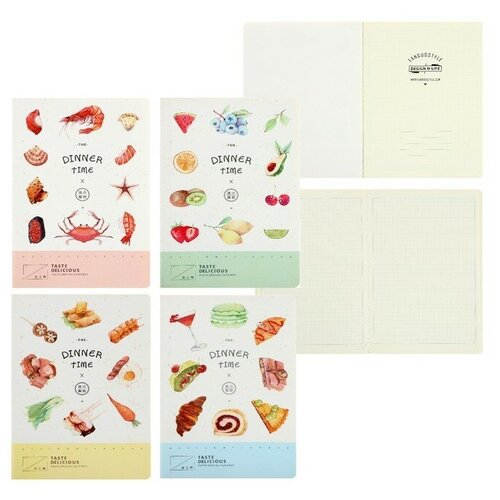 Блокнот А6, 24 листа в клетку, 105 х 142 мм, Landuo DINNER TIME, сшивка, микс 4 вида