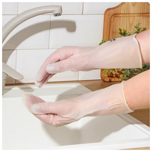 Перчатки хозяйственные Raccoon ПВХ 70 гр размер L цвет белый 7662335 263₽