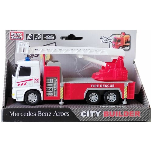 Купить Автомобиль металлический инерционный MERCEDES-BENZ AROCS серия CITY BUILDER 1:50 со звуком и светом, Play Smart, красный, металл/металл-пластик, male