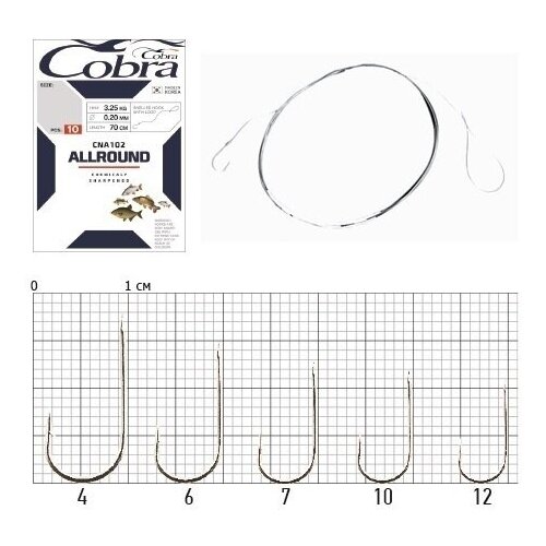 COBRA Крючки Cobra FEEDER, № 6, 10 шт., с поводком 70 см, 0.18 мм