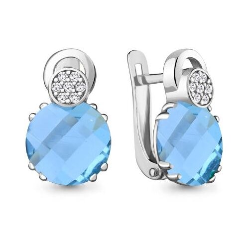 Серьги AQUAMARINE, серебро, 925 проба, фианит, турмалин