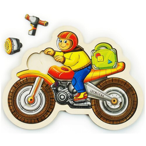 Деревянный пазл-вкладыш Smile Decor Мотоцикл (Леобум), развивающая игра для малышей