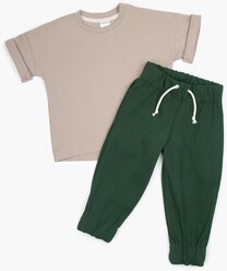 Костюм детский Amarobaby JUMP (футболка, брюки), бежевый/хаки, размер 98-104