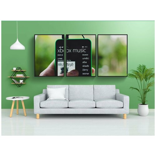 фото Набор модулных постеров для интерьера "телефон с операционной системой виндоус, музыка, машина" 60x90 см. в тубусе, без рамки lotsprints