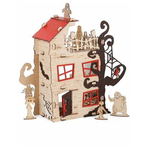 Дом для кукол Тутси Дом привидений (мебель, фигуры в комплекте, дерево) 28х18х47 см домик кукольный cutebee сделай сам деревянный миниатюрный с комплектом мебели игрушка для детей подарок станция орехов кукольные домики