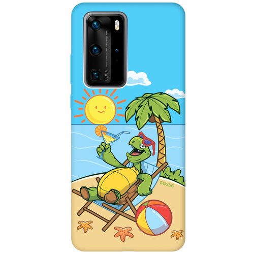 фото Силиконовая чехол-накладка silky touch для huawei p40 pro с принтом "relaxing turtle" голубая gosso
