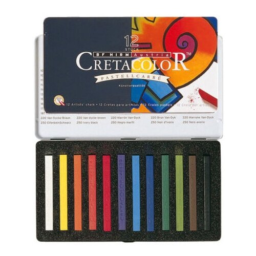 Cretacolor Набор необоженной сухой пастели Pastel Carre, 12 цветов в металлической коробке